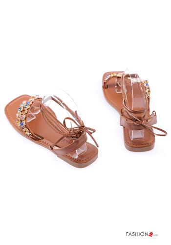 faux leather Sandals with rhinestones Ankle strap - ph 4
