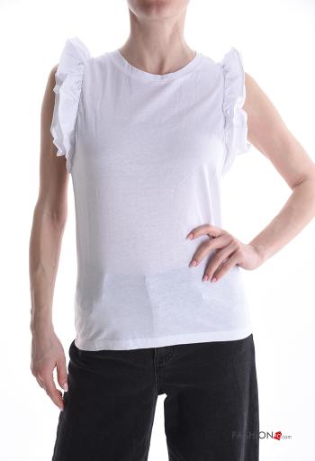T-shirt de Algodón manga corta cuello redondo con volantes