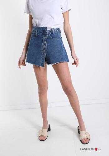 Shorts aus Baumwolle  mit Gürtel Denim mit Taschen mit Knöpfen - ph 1