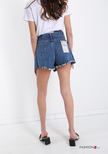 Shorts aus Baumwolle  mit Gürtel Denim mit Taschen mit Knöpfen - ph 2