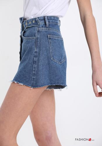 Shorts aus Baumwolle  mit Gürtel Denim mit Taschen mit Knöpfen - ph 3