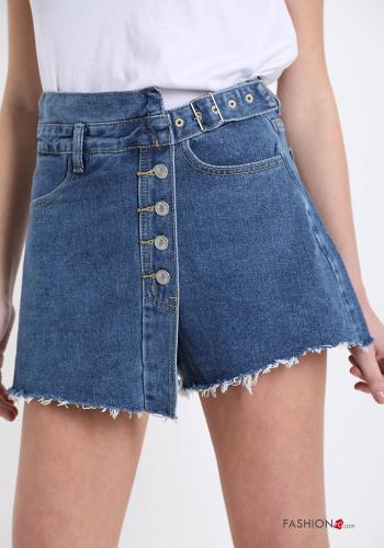 Shorts aus Baumwolle  mit Gürtel Denim mit Taschen mit Knöpfen - ph 4