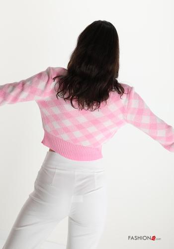 Cardigan in Wool Mix  with buttons v-neck Vichy checked print - ph 2