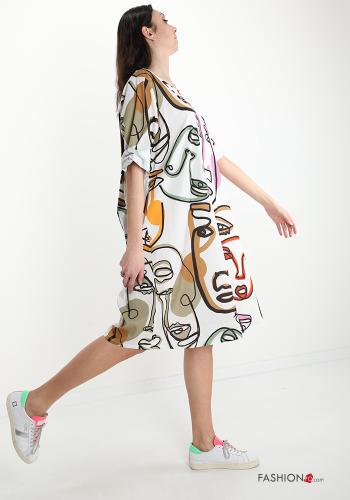 Robe en Coton  avec poches Imprimé artistique - ph 3