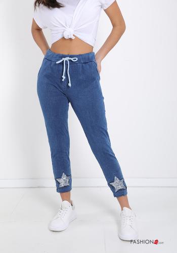 Jeans in Cotton  with sequins with bow with pockets - ph 1