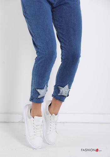 Jeans in Cotton  with sequins with bow with pockets - ph 4