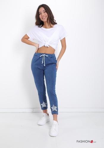 Jeans in Cotton  with sequins with bow with pockets - ph 5