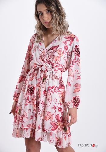 Abito  con fiocco scollo a V Fantasia floreale - ph 1
