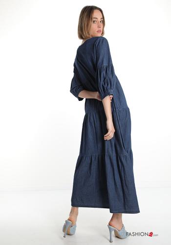 Abito in Cotone  scollo a V con balze denim - ph 2
