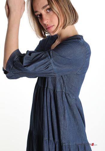 Abito in Cotone  scollo a V con balze denim - ph 4