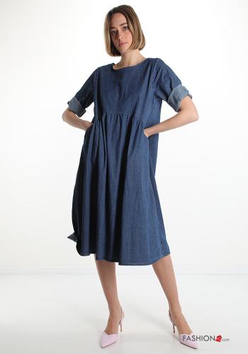 Abito in Cotone  con tasche denim - ph 1