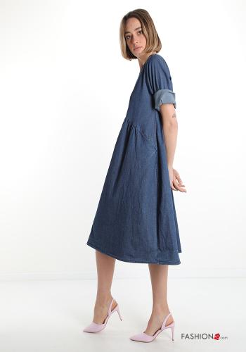 Abito in Cotone  con tasche denim - ph 3