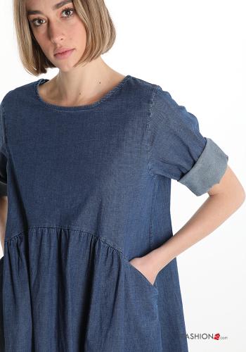 Abito in Cotone  con tasche denim - ph 4