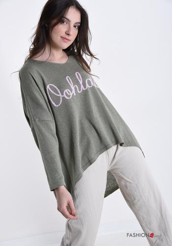 Sweater in Cotton  v-neck Written print - ph 1