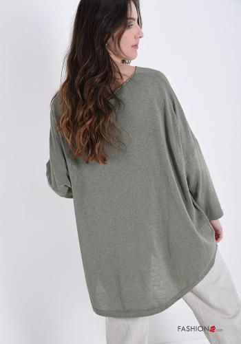 Sweater in Cotton  v-neck Written print - ph 2