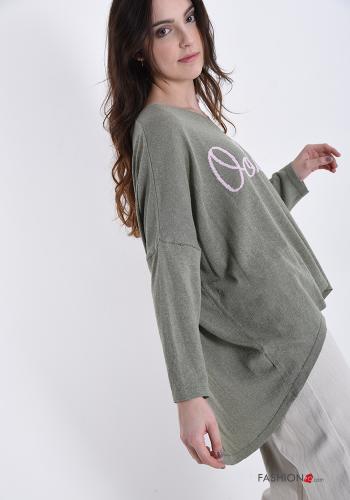 Sweater in Cotton  v-neck Written print - ph 3