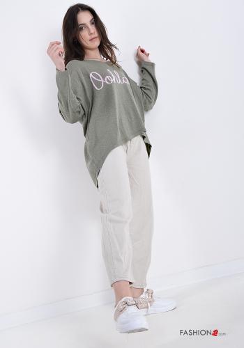 Sweater in Cotton  v-neck Written print - ph 5