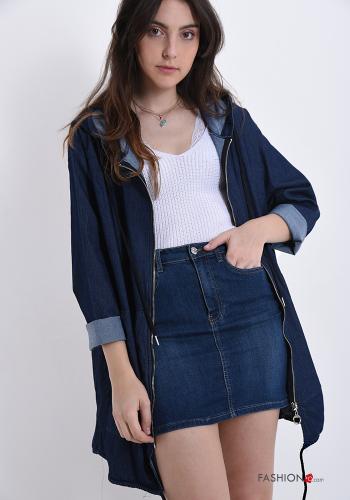 Spolverino in Cotone  con tasche con cappuccio con zip denim - ph 1