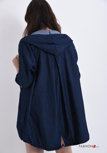 Spolverino in Cotone  con tasche con cappuccio con zip denim - ph 2