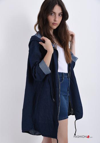 Spolverino in Cotone  con tasche con cappuccio con zip denim - ph 3