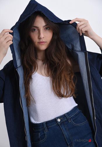 Spolverino in Cotone  con tasche con cappuccio con zip denim - ph 4