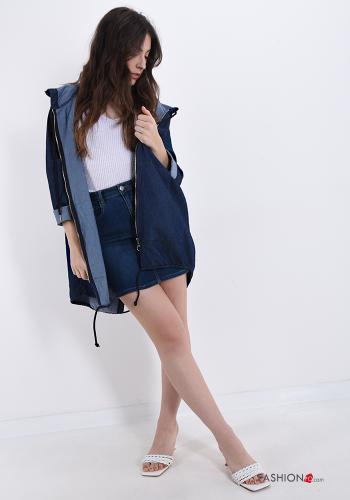 Spolverino in Cotone  con tasche con cappuccio con zip denim - ph 5