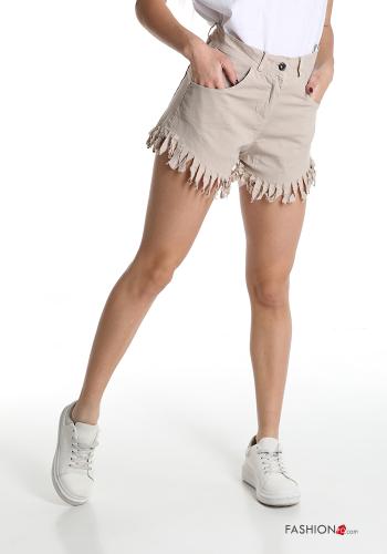 Pantaloncino Short in Cotone  con tasche con bottoni con frange - ph 1