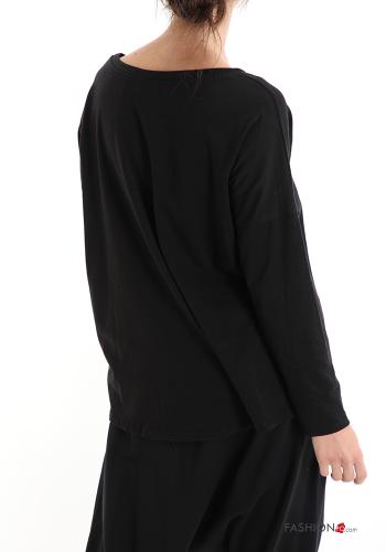 Bedrucktes Muster Langarmshirt aus Baumwolle mit Strasssteinen - ph 2