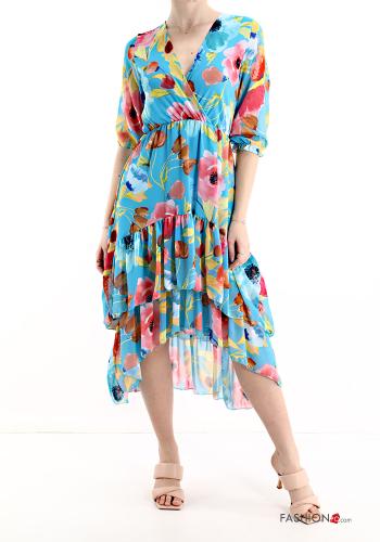 Floral Dress with flounces with v-neck
