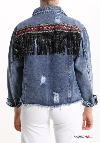 denim Cotton Jacket with buttons with fringe with rhinestones - ph 2