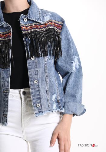 denim Cotton Jacket with buttons with fringe with rhinestones - ph 4