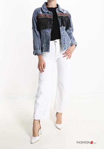 denim Cotton Jacket with buttons with fringe with rhinestones - ph 5