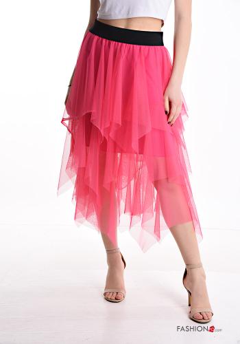 Gonna tulle midi con balze con elastico