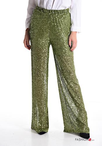 wide leg Trousers with sequins with elastic - ph 1