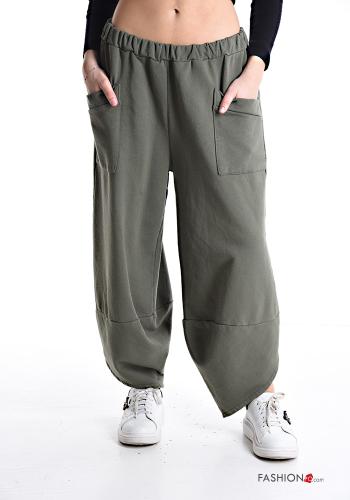 low crotch Cotton Trousers with pockets with elastic