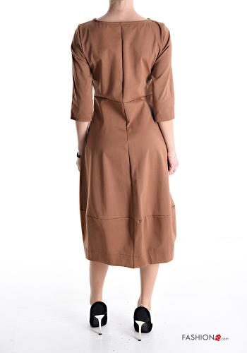 Vestido de Algodón largo cuello redondo con bolsillos manga tres cuartos - ph 2