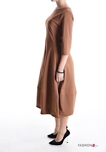 Vestido de Algodón largo cuello redondo con bolsillos manga tres cuartos - ph 3