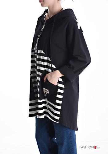 Sweatshirt em Algodão às riscas com fecho com bolsos com capuz - ph 3