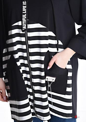 Sweatshirt em Algodão às riscas com fecho com bolsos com capuz - ph 4