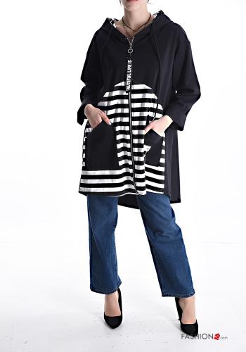 Sweatshirt em Algodão às riscas com fecho com bolsos com capuz - ph 5
