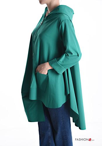 Felpa in Cotone asimmetrico con zip con tasche con cappuccio - ph 3