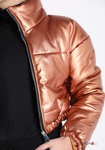 Piumino ecopelle a collo alto con zip - ph 4