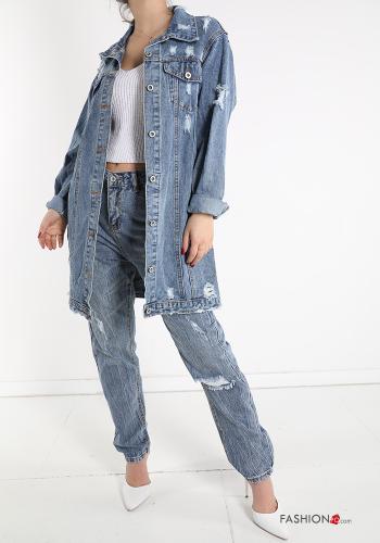 denim Cotton Jacket with buttons with pockets - ph 1