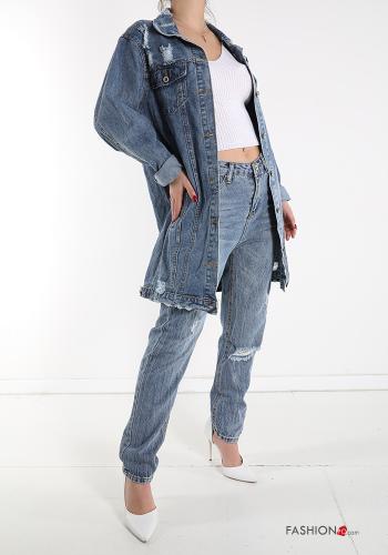 denim Cotton Jacket with buttons with pockets - ph 3