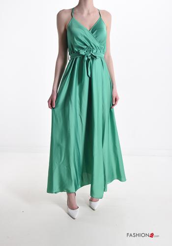 Vestido cetim sem mangas costas abertas com cinto gola V com elástico - ph 1