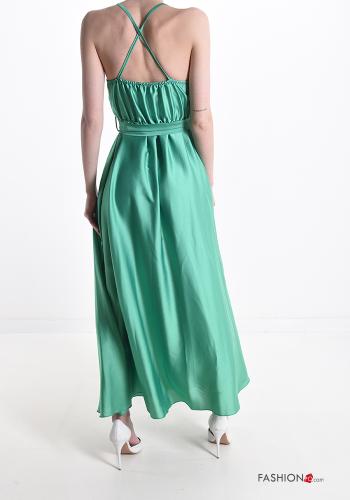 Vestido cetim sem mangas costas abertas com cinto gola V com elástico - ph 2