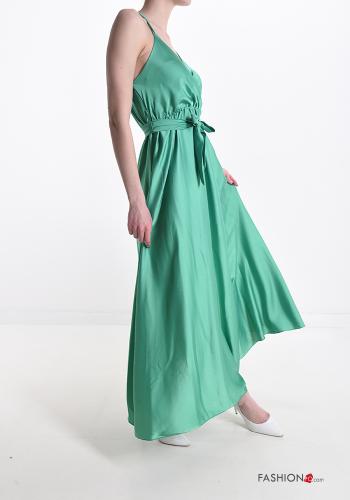 Vestido cetim sem mangas costas abertas com cinto gola V com elástico - ph 3