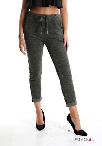 Samt Hose aus Baumwolle mit Taschen mit Schleife - ph 1
