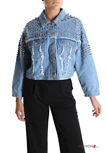 Denim Jacke aus Baumwolle mit Knöpfen mit Nieten mit Taschen - ph 1