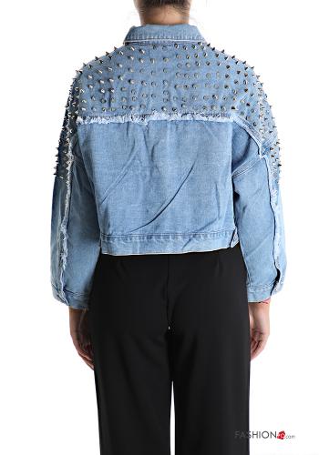 Denim Jacke aus Baumwolle mit Knöpfen mit Nieten mit Taschen - ph 2